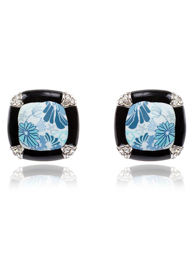 Shein Black Crystals Flower Pattern Earrings