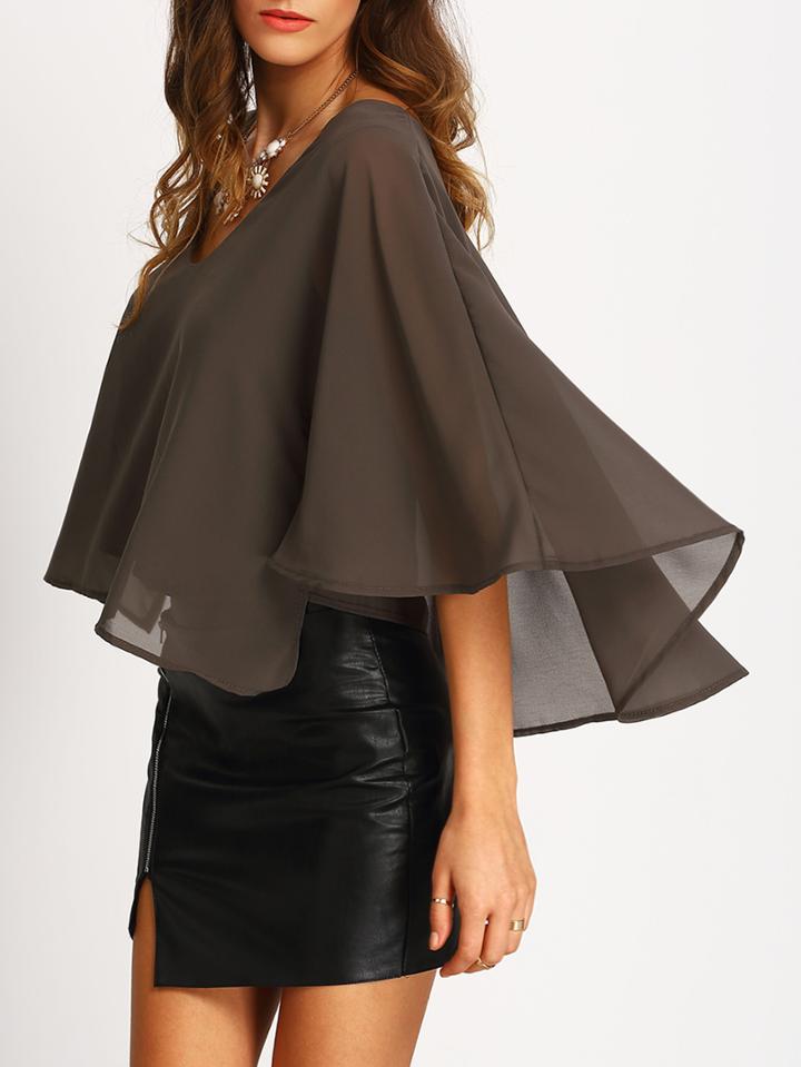 Shein V Neck Chiffon Cape Blouse