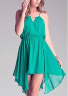 Rosewe Fabulous Sleeveless Strap Design High Low Dress Green