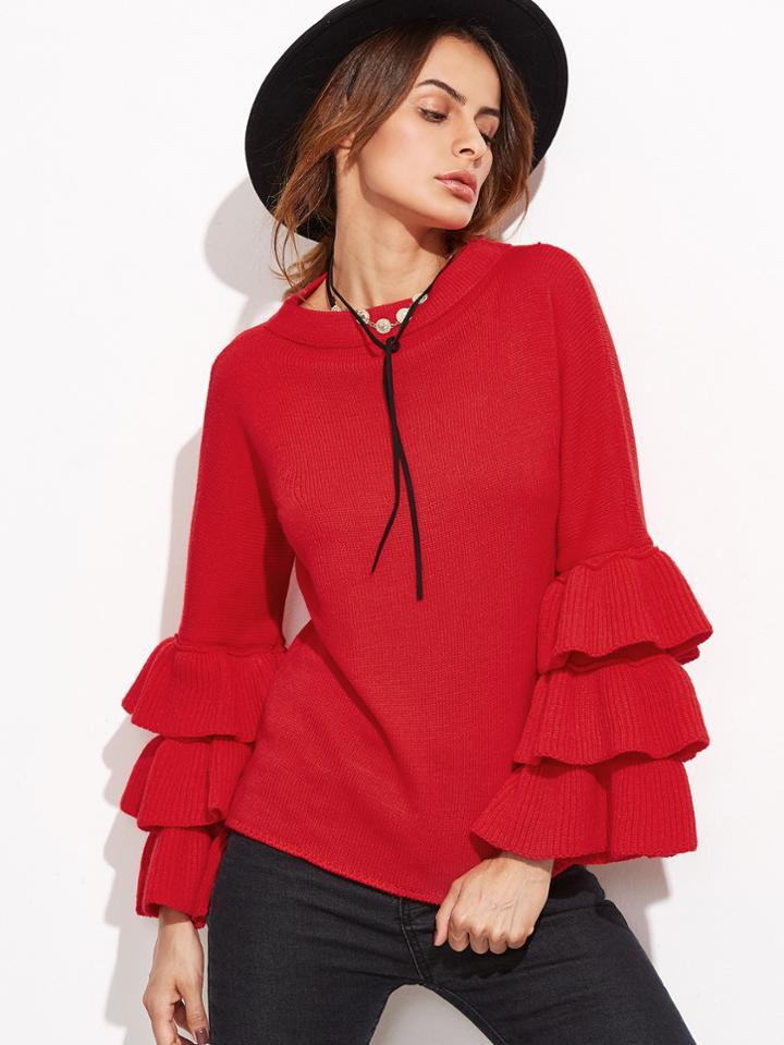 Shein Red Layered Bell Sleeve Sweater