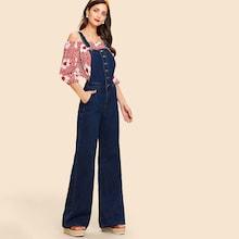 Shein High Waist Buttoned Flare Jeans With Strap