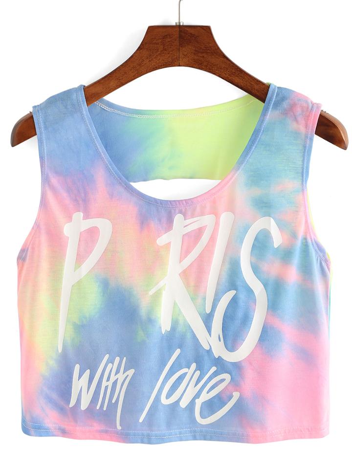 Shein Letter Print Cutout Ombre Crop Tank Top