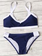 Shein Navy Contrast Trim Ladder Cutout Bikini Set
