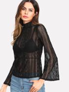 Shein Bell Sleeve Guipure Lace Blouse