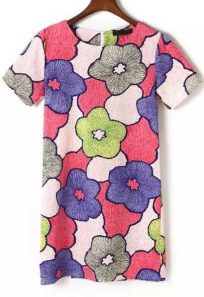 Shein Multicolor Short Sleeve Floral Loose Straight Dress