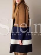 Shein Brown Long Sleeve Lapel Color Block Coat
