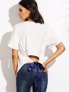 Shein White Bow Tie Back Short Sleeve T-shirt