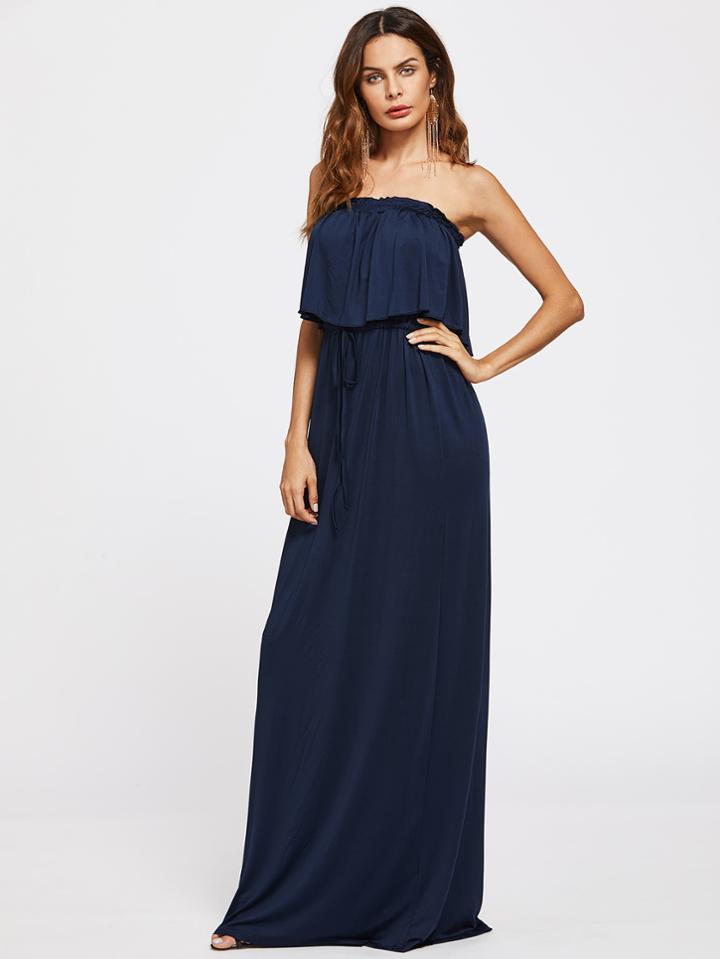Shein Flounce Tie Waist Tube Dress