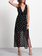 Shein Black Deep V Neck Floral Split Chiffon Dress