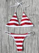 Shein Striped Halter Neck Triangle Bikini Set