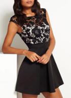 Shein Black Cap Sleeve With Lace Dress