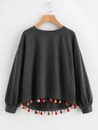 Shein Colorful Tassel Trim Dip Hem Heathered Pullover