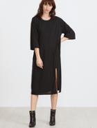 Shein Black Drop Shoulder Slit Hem Shift Dress