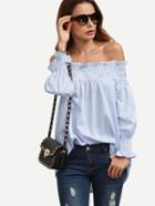 Shein Bardot Poet Sleeve Dip Hem Smock Blouse