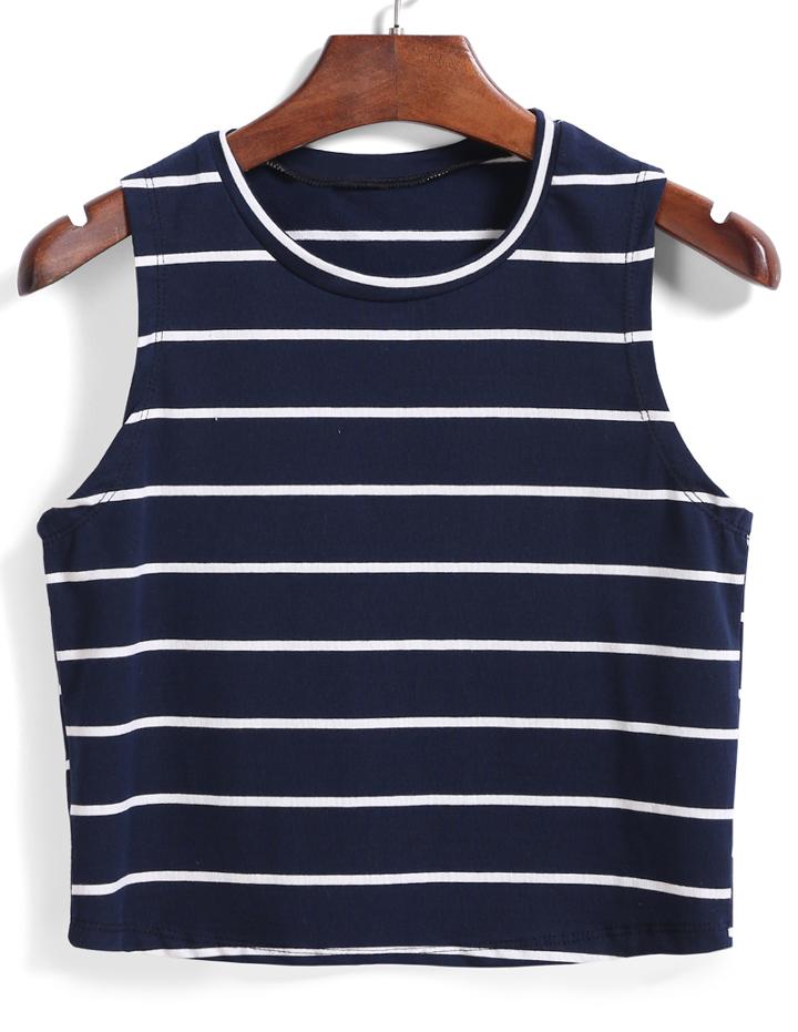 Shein Round Neck Striped Slim Tank Top