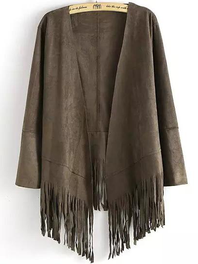 Shein Grey Long Sleeve Tassel Loose Coat