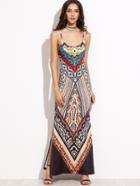 Shein Geometric Print Cutout Back Slit Side Slip Dress