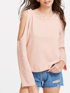 Shein Pink Cold Shoulder Raw Edge Sweatshirt