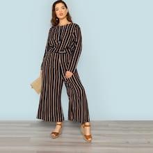 Shein Plus Cross Wrap Front Striped Jumpsuit