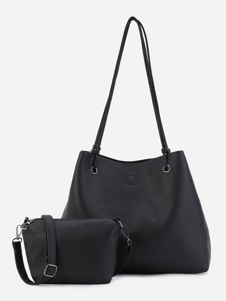 Shein Black Faux Leather Shoulder Bag With Crossbody
