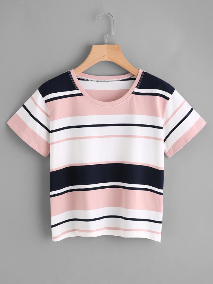 Shein Block Striped Print Tee