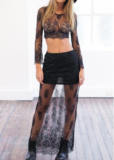 Rosewe Black Semi Sheer Two Piece Dresses