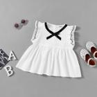 Shein Girls Bow Embellished Wave Tape Smock Top