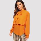 Shein Tied Neck Solid Double Layer Blouse