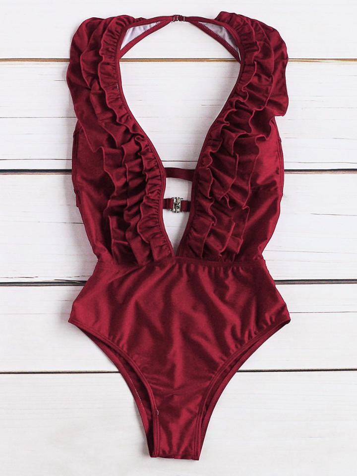 Shein Ruffle Plunge Neck Backless Monokini