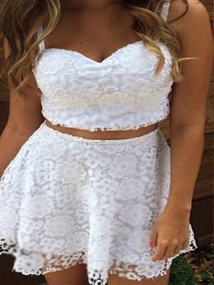 Shein White Lace Skirt Two-piece