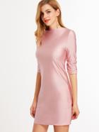 Shein Matte Pink Shirred Half Sleeve Sheath Dress