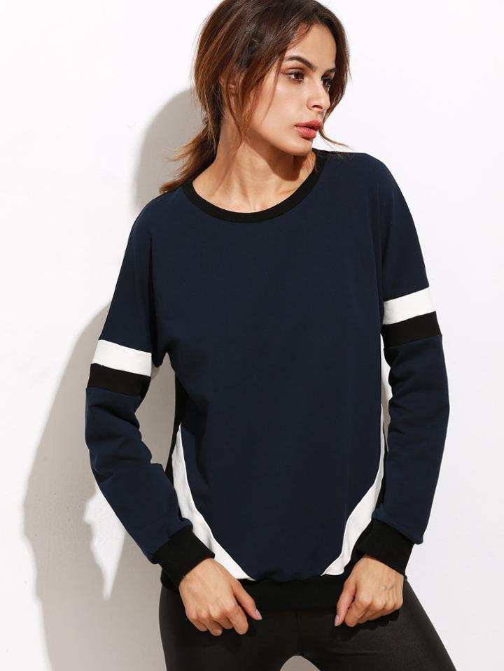 Shein Color Block Ribbed Trim Sweatshirt