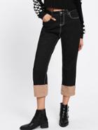 Shein Faux Fur Contrast Stitch Detail Jeans