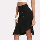 Shein Double Breasted Zip Back Asymmetrical Hem Skirt