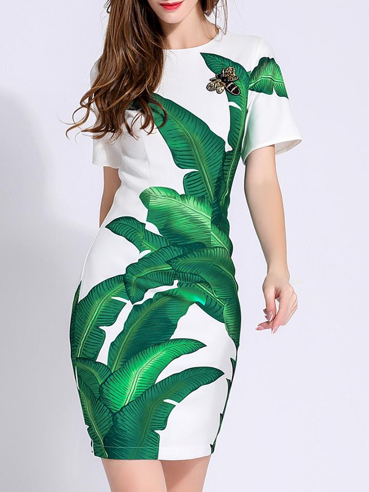 Shein White Bee Print Sheath Dress