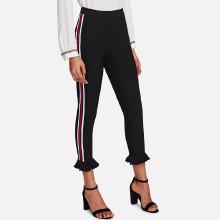 Shein Striped Side Ruffle Hem Leggings