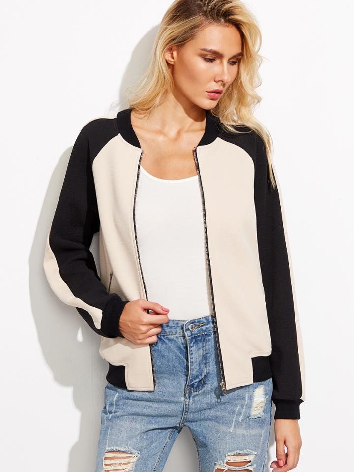 Shein Color Block Raglan Sleeve Bomber Jacket