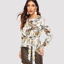 Shein Graphic Print Dip Hem Blouse