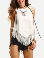 Shein White Sleeveless Tassel Low High Tank Top