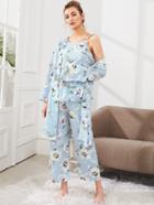 Shein Floral Print Cami Pajama Set With Robe