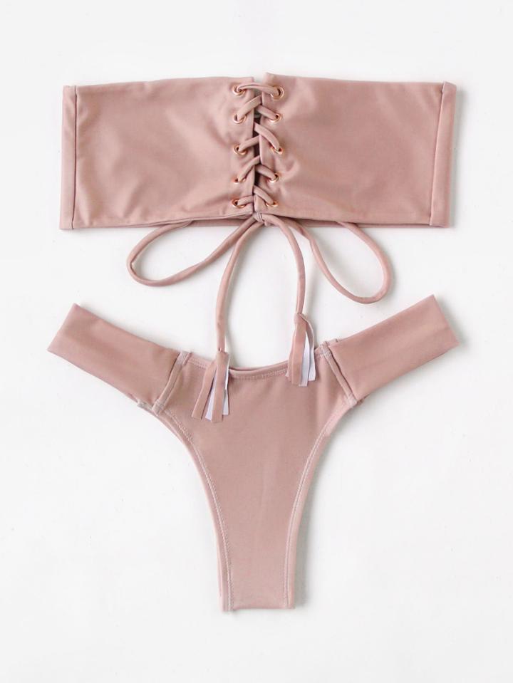 Shein Lace Up Bandeau Bikini Set