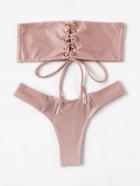 Shein Lace Up Bandeau Bikini Set