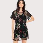 Shein Flower Embroidery Sheer Mesh Dress Without Cami