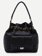 Shein Black Faux Leather Quilted Bucket Bag
