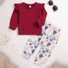 Shein Toddler Girls Frill Trim Sweatshirt & Floral Print Pants
