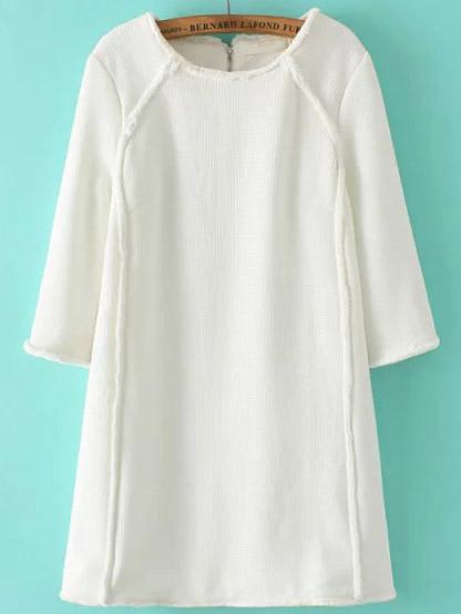 Shein White Round Neck Zipper Back Loose Dress