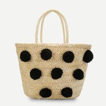 Shein Straw Tote Bag With Pom Pom