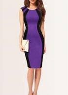 Rosewe Sheath Empire Waist Round Neck Color Block Dress