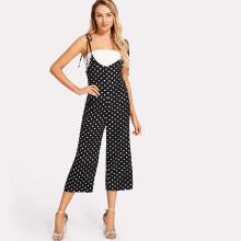 Shein Self Tie Shoulder Polka Dot Cami Jumpsuit