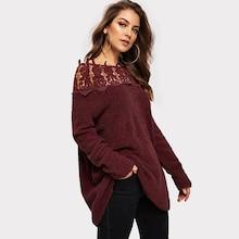 Shein Guipure Lace Yoke Bardot Teddy Jumper